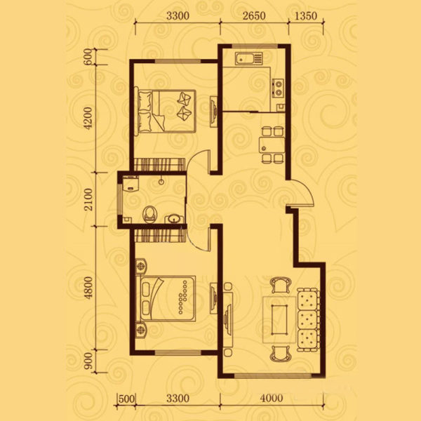 凤凰雅居a户型图 2室2厅1卫