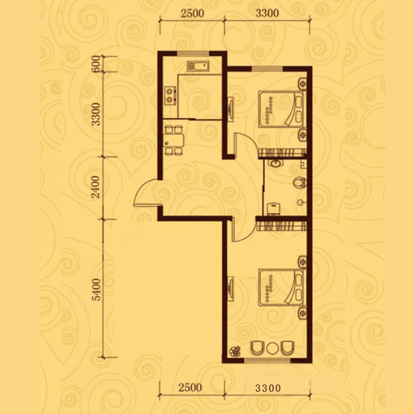 凤凰雅居a户型图 2室2厅1卫