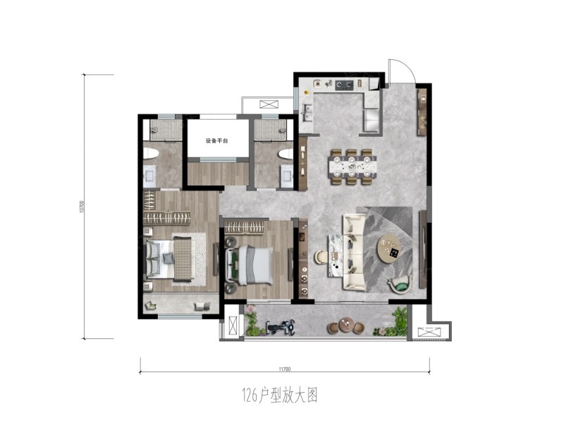 大华公园城市126户型 ,3室2厅,126.00平米